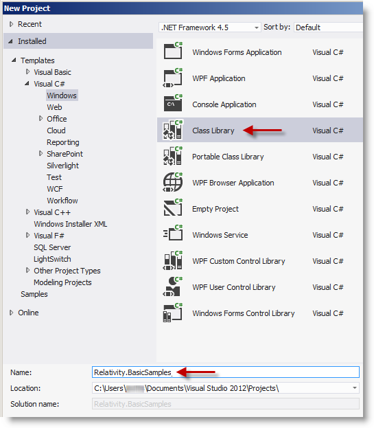 dialog to create new class library
