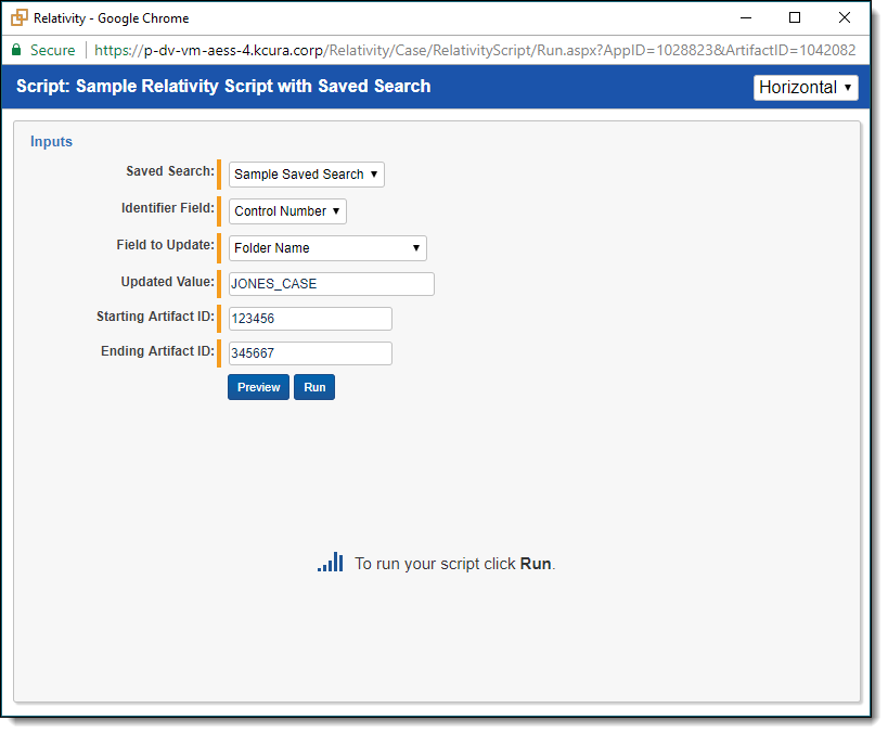 input field for a sample script