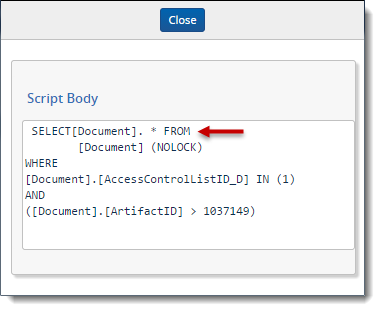 code example of saved search as an SQL statement