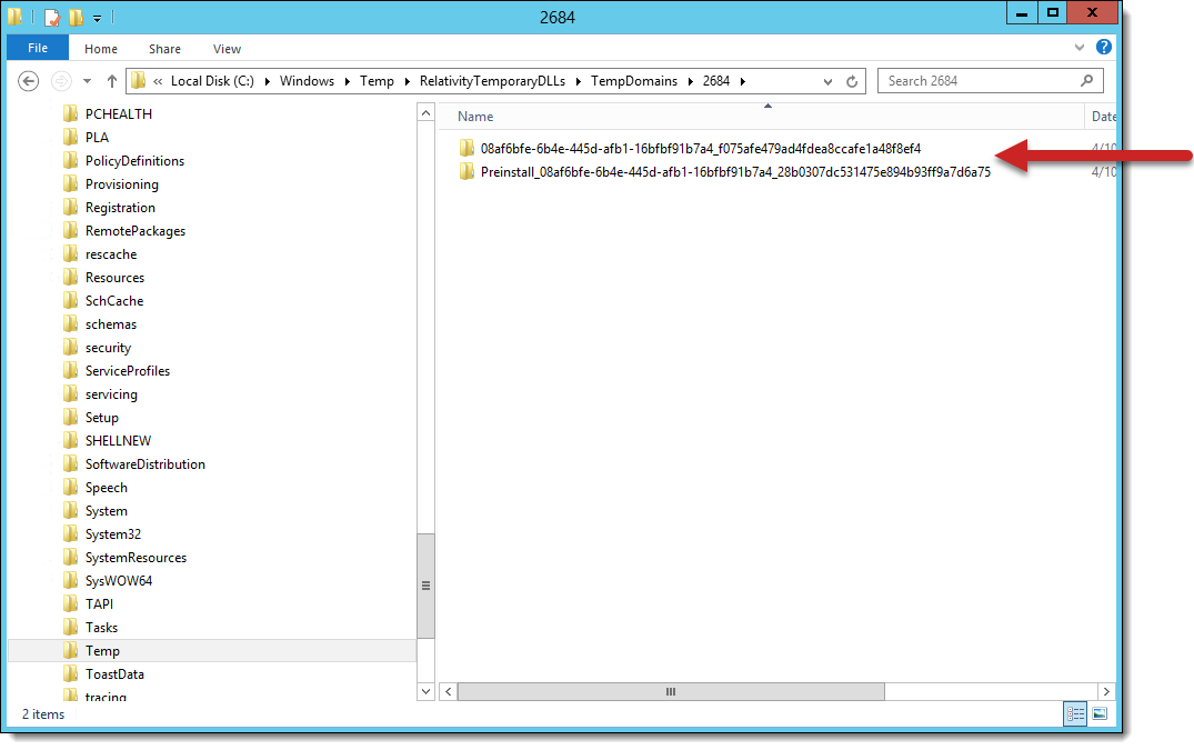 Event handler domains listed in a temp folder
