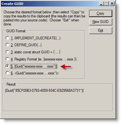 Create GUID dialog