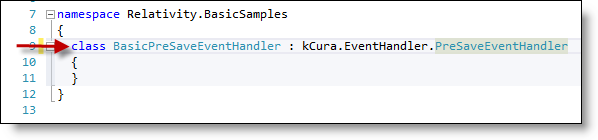 code for Pre Save event handler