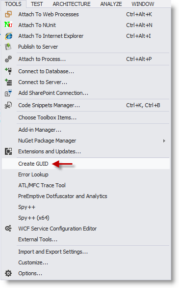 Create GUID menu option
