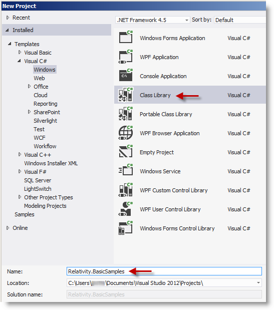 dialog for creating a class library