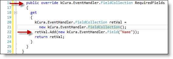 code to override RequiredFields property