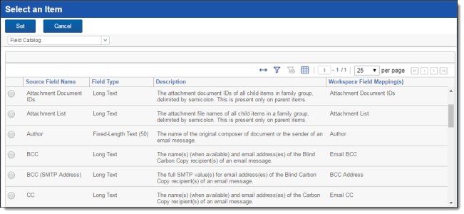 example of a field mapping dialog