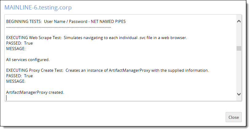 Diagnostic test details for a Services API instance