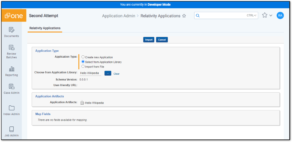 Relativity Applications tab