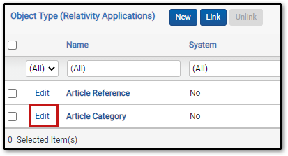 Edit link for Article Category