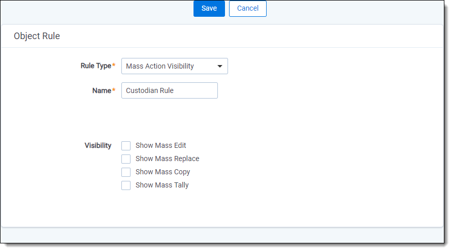 Selecting Mass Action Visibility