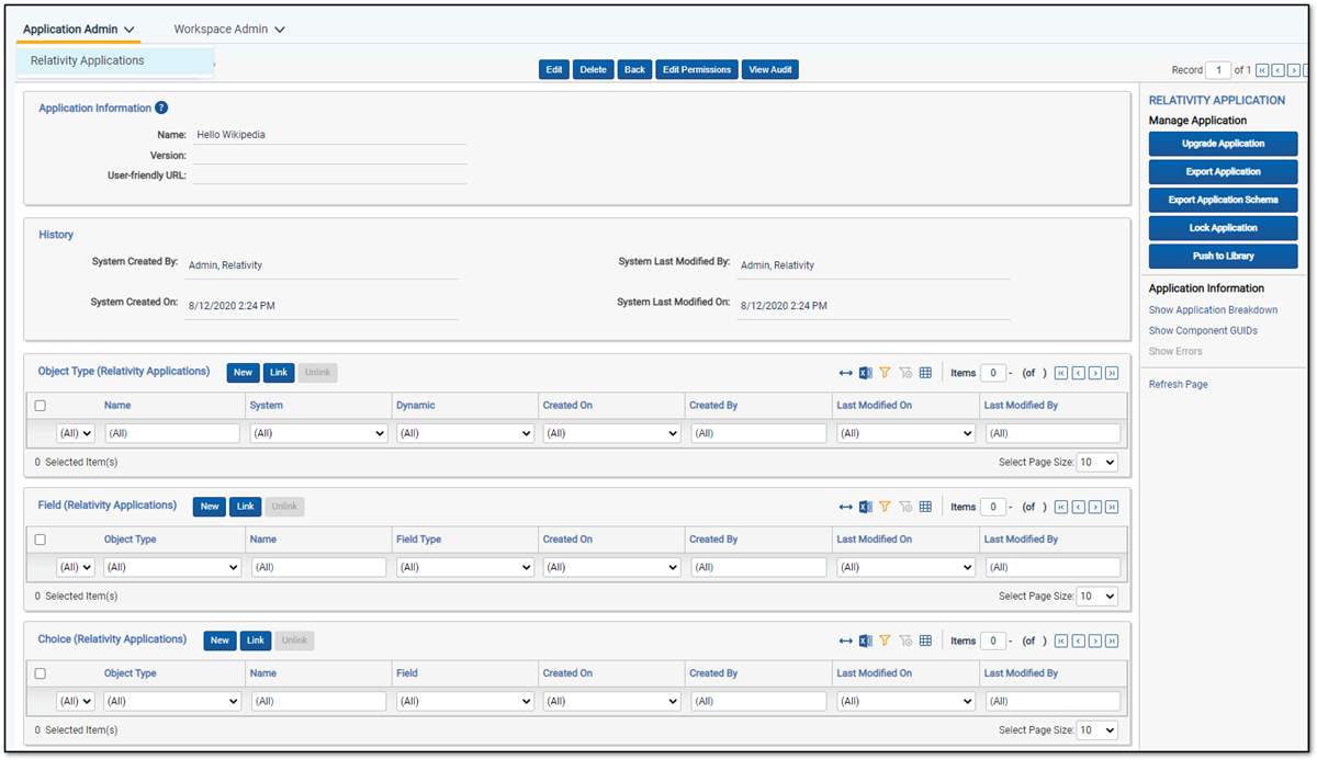 Application details view