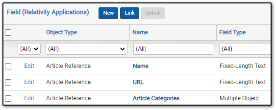 Field list for Article Reference