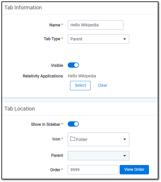 Tab Information dialog