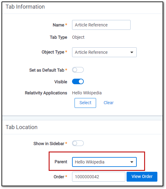 Tab Informaation dialog