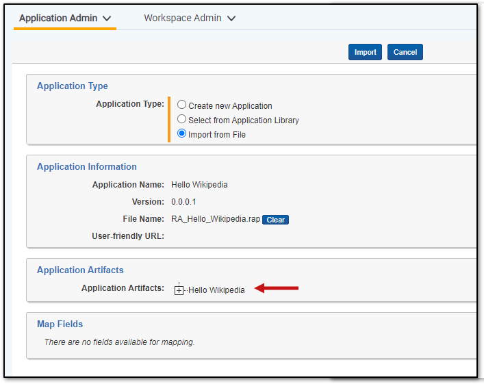 Application Artifacts section