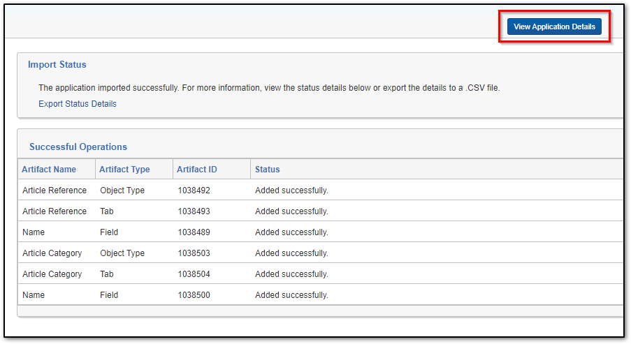 Import Status window