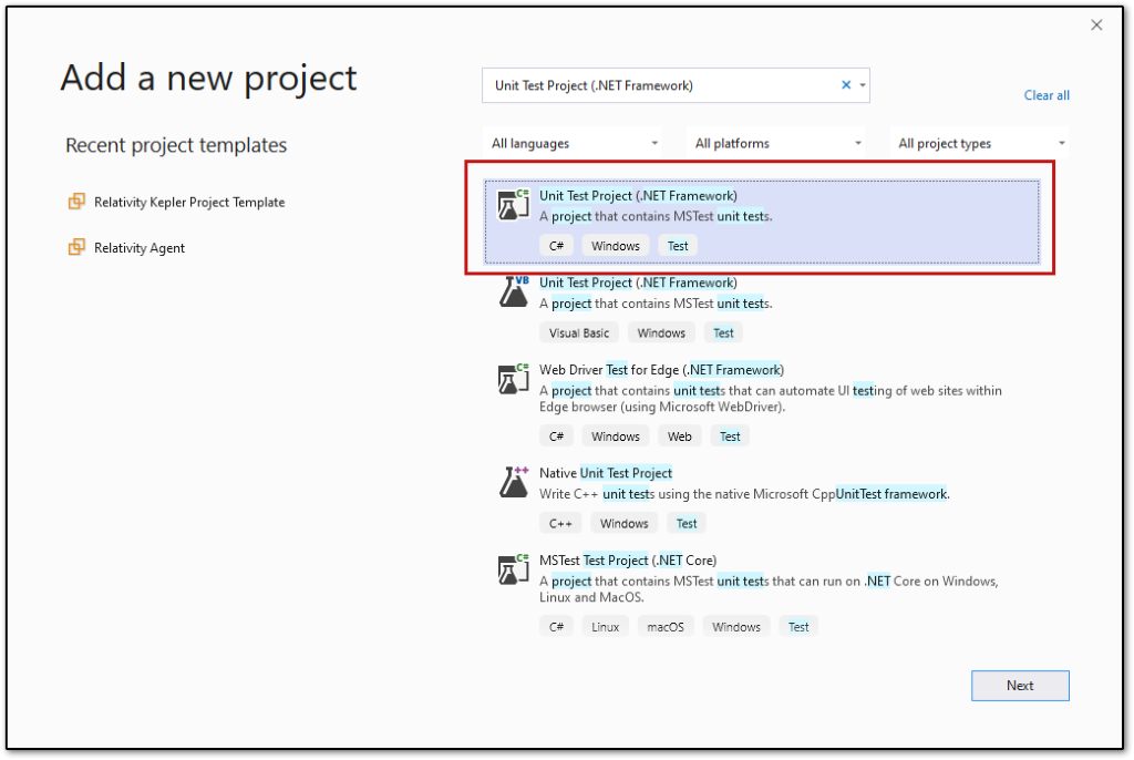 Add a new project dialog