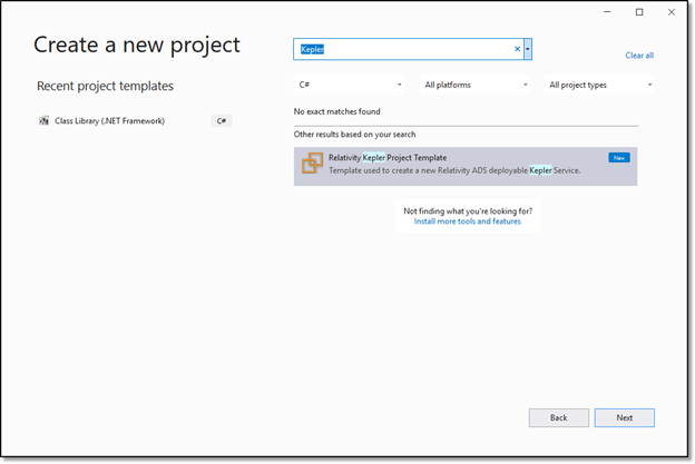 Create a new project dialog