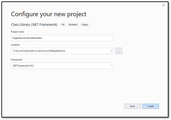 Configure your new project dialog