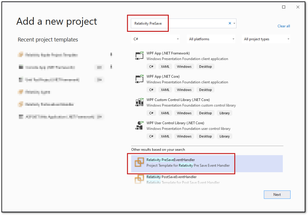 Add a new project dialog