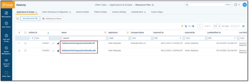 Application & Scripts tab