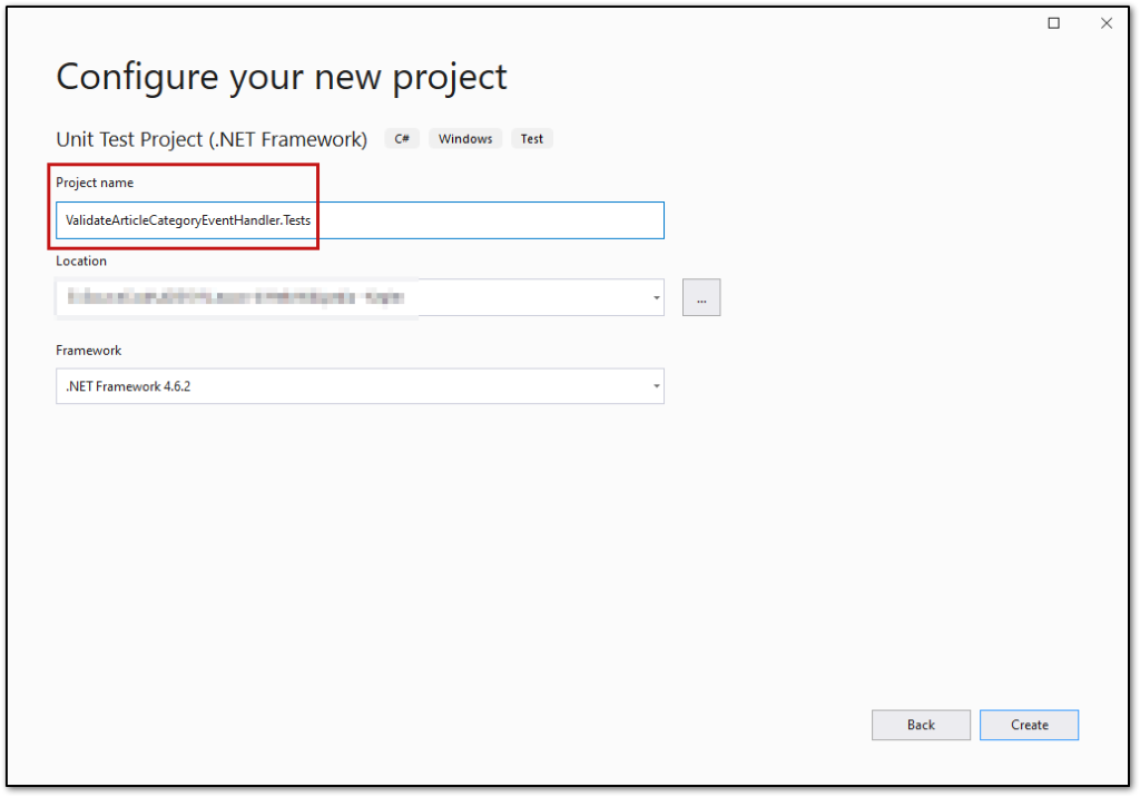 Configure your new project dialog