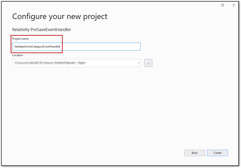 Configure your new project dialog