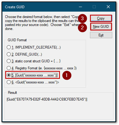 Create GUID dialog