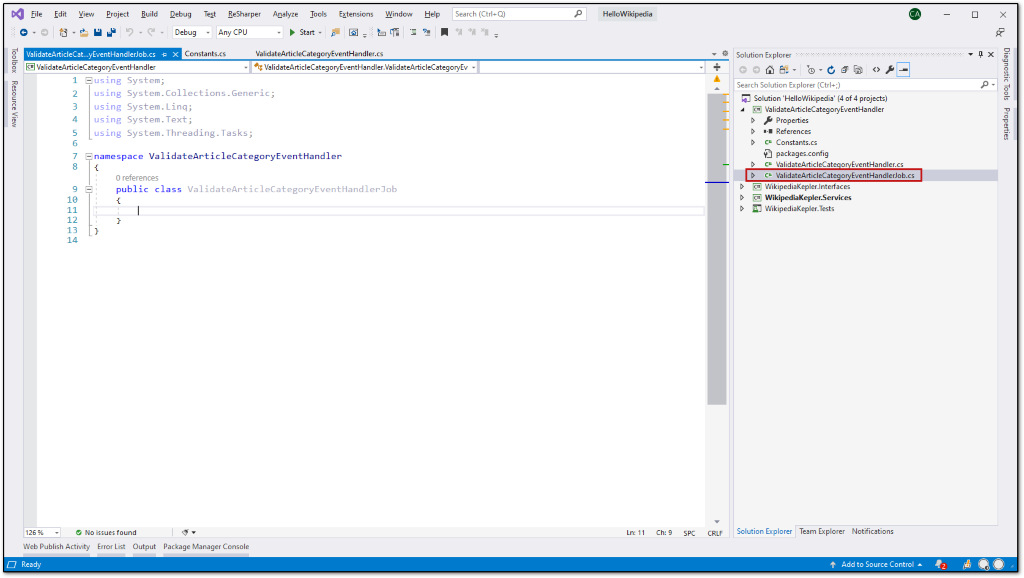 New class in Visual Studio