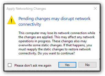 Network warning message