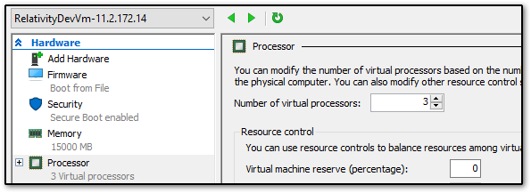 Number of virutal processors field