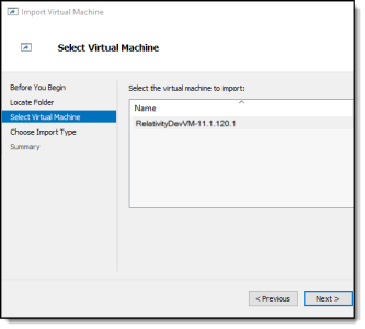 Select Virtual Machine dialog