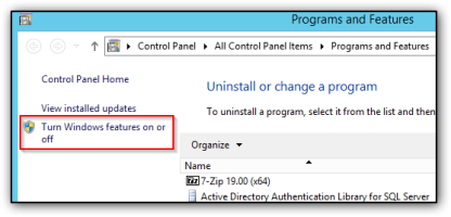 Turn Windows features on or off option