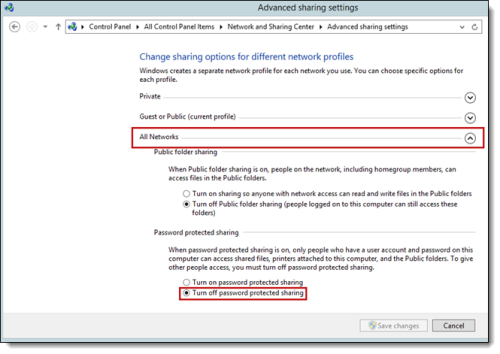 Turn off password protected sharing option