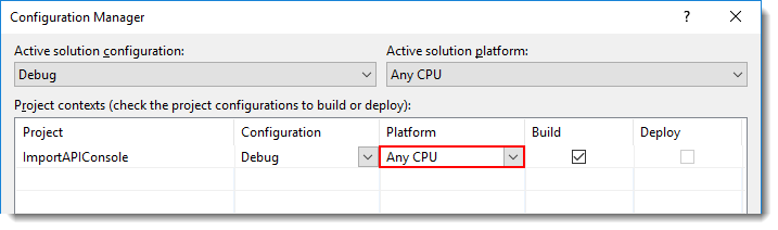Target platfrom in the Configuration Manager dialog