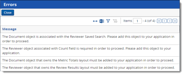 list of application errors