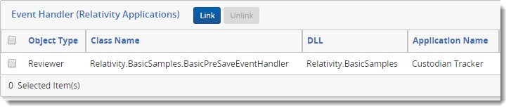 details view of application displaying event handler