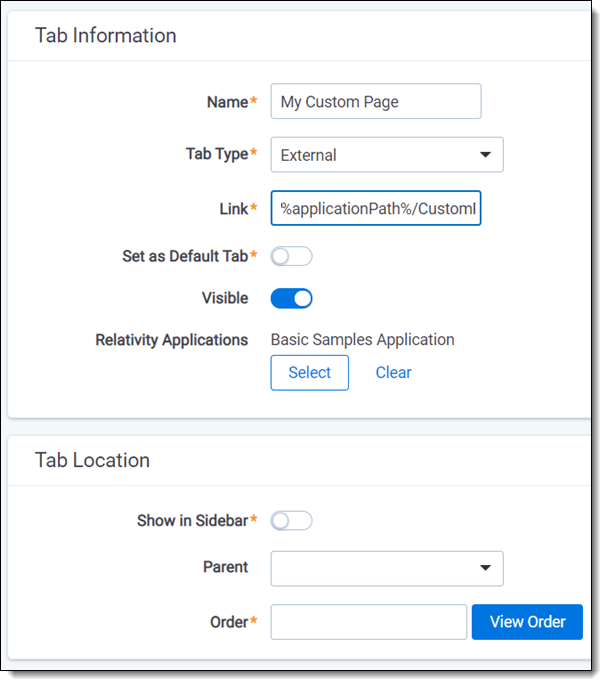 Tab Information dialog