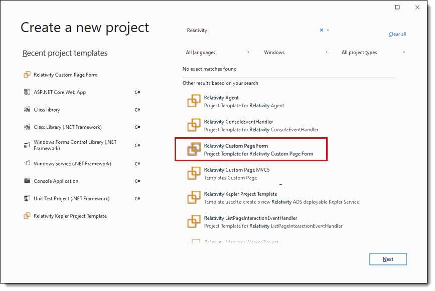 New Project dialog