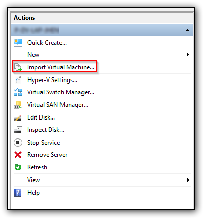 Import Virtual Machine action