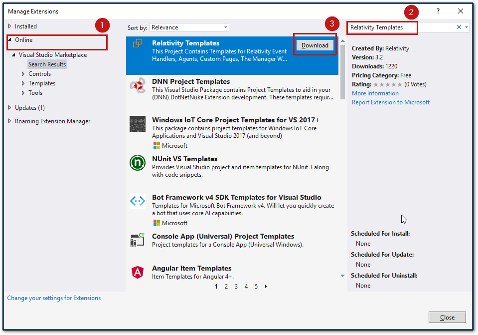 Manage Extensions dialog