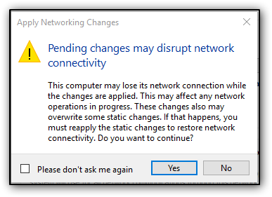 Network warning message