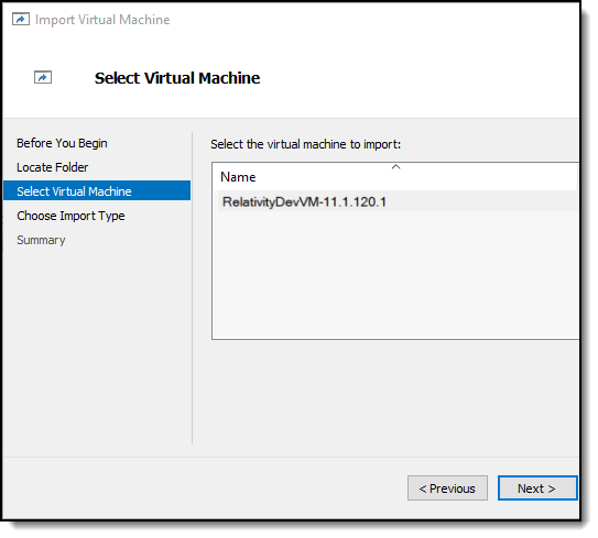 Select Virtual Machine dialog