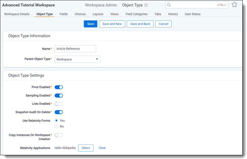 Object Type Information layout