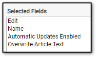 Selected fields for All Article Category view