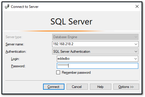 Connect to SQL Server dialog