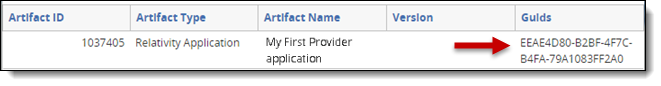 dialog showing application GUID