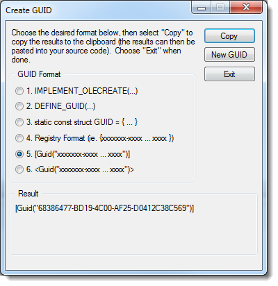 dialog for creating GUIDs