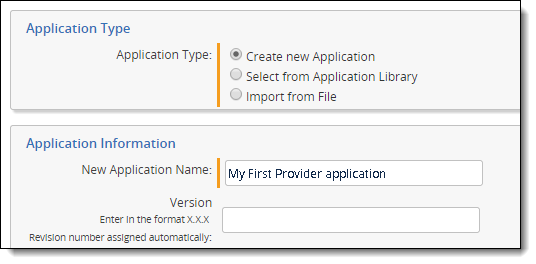 dialog used to create an application