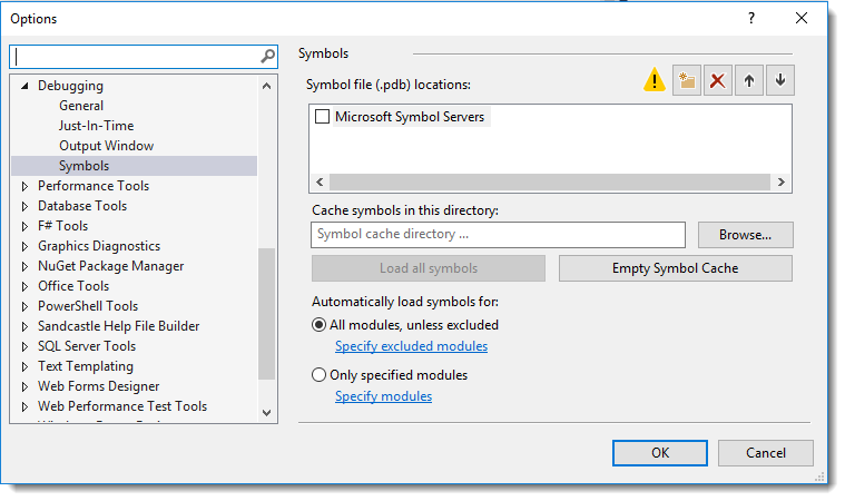 location of symbols file